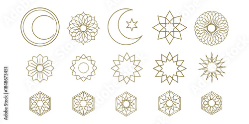 Islamic Geometric Star and Crescent Moon Gold Line Art Collection
