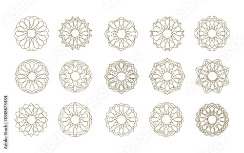 Islamic Geometric Mandala Collection Gold Line Art Circular Ornaments