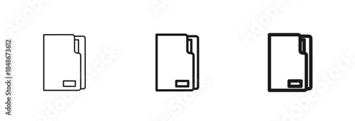 File folder in thin, regular, and bold outline styles. Grouped documents, archives, organized files concept. Storage and document organization web pictogram. Vector illustration isolated on white