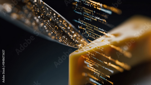 Data slicing through cheese, representing technology and data processing.