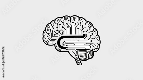 Illustration of a brain with circuit board patterns, symbolizing artificial intelligence and technology