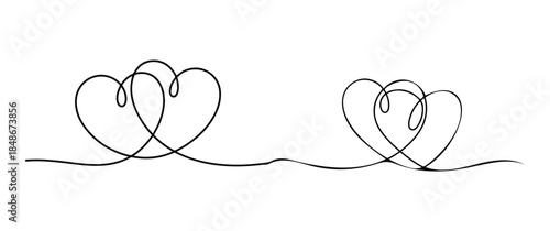 A simple continuous line drawing depicts two connected hearts symbolizing love connection and emotional bonds
