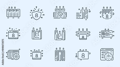 Set of various icons representing security, encryption, and digital protection concepts