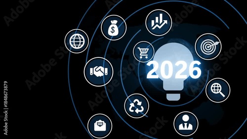 Futuristic Infographic with 2026 Vision Icons Animation