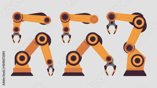 Set of four industrial robotic arms with grippers, illustrating automation and manufacturing technology
