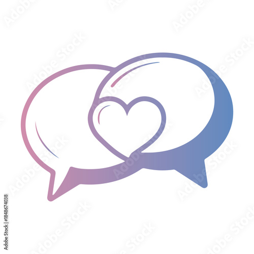 Colorful speech bubbles intertwine with a heart shape symbolizing connection communication and affectionate relationships in a modern design