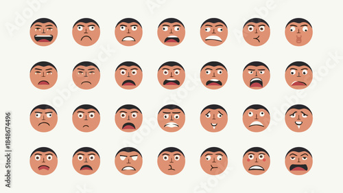 Collection of diverse human facial expressions showing various emotions like happiness, sadness, anger, and surprise
