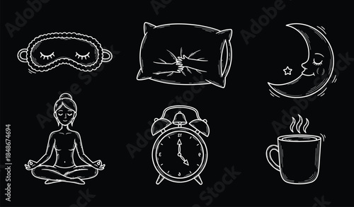 Hand drawn doodle Set of Sleep Related. Sleeping drawing icons
