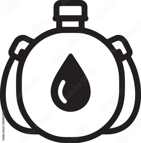 A stylized minimalist illustration, a water flask graphic with a prominent water drop symbol, emphasizing hydration. 