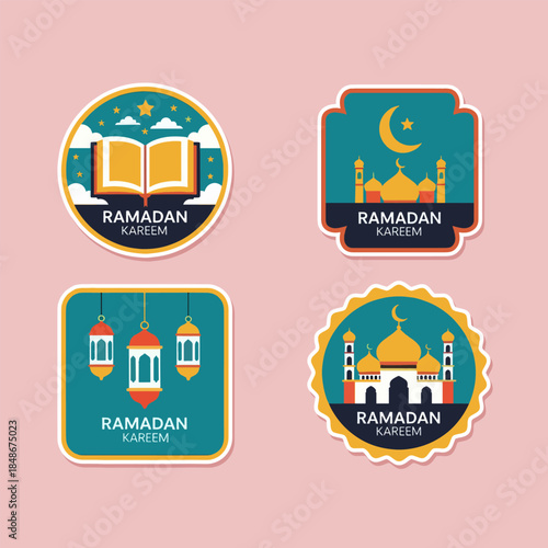 Islamic Ramadan Kareem Sticker Badge Set Mosque and Holy Quran Decorative Emblems
