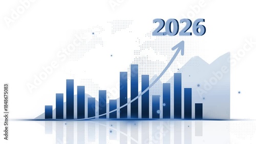 2026 Digital Graph with Glowing Bars and Arrow Animation on white background