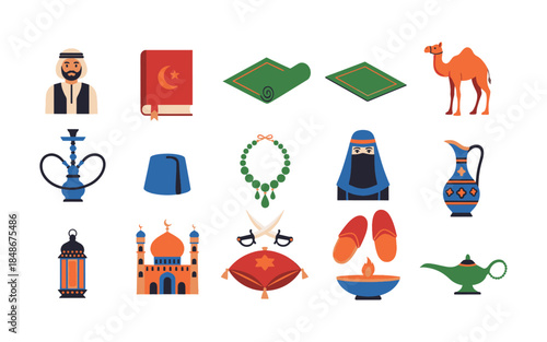 Islamic Ramadan Kareem Badge Set Elegant Teal and Maroon Ribbon Labels