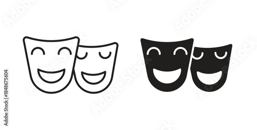 Theater masks icon with glyph and line. black vector icons for Web UI