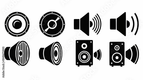Collection of Speaker Icons and Symbols Representing Sound and Audio Technology.