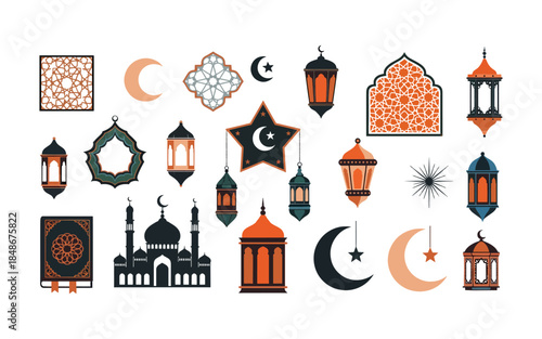 Islamic Ramadan Kareem Ornate Pattern and Lantern Decoration Set
