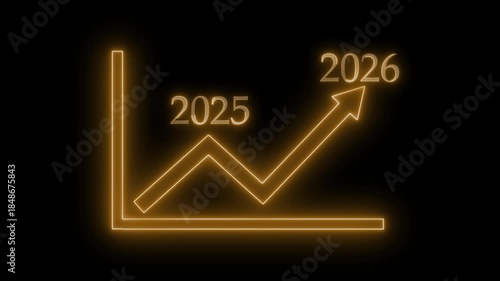 Neon Graph Showing Upward Trend from 2025 to 2026 Animation