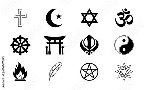 Global Religious Symbols and Spiritual Icon Collection Black Silhouettes