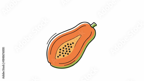 A vibrant illustration of a halved papaya fruit showing its seeds.