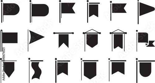 Hand drawn flags. Monochrome labels. Wanderlust style pennants