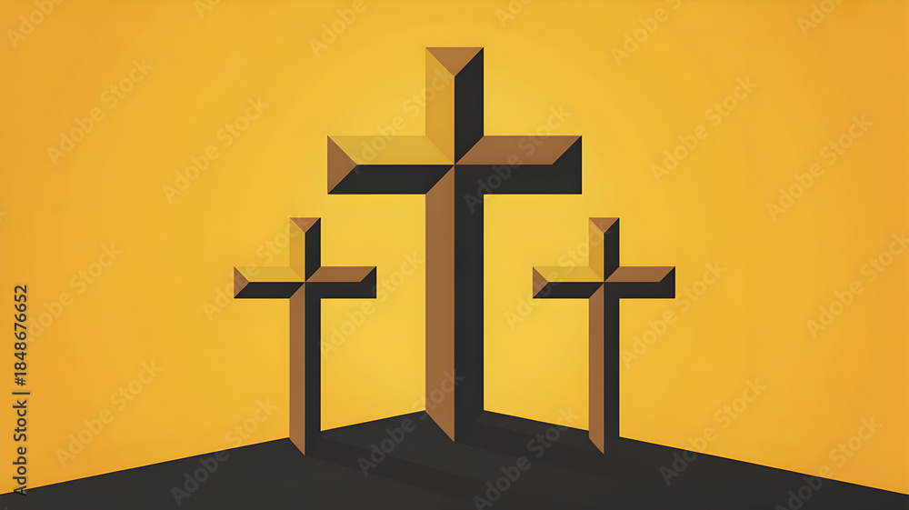 Naklejka premium Three crosses on a yellow background
