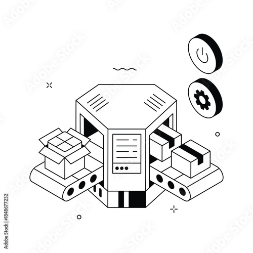 Grab this creatively designed amazing illustration of factory automation