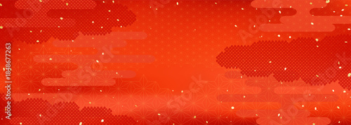 日本の伝統的な模様を組み合わせた真っ赤な背景イラスト