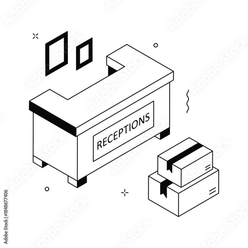 Isometric reception desk illustration, ready to use