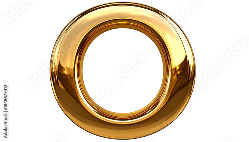 A lustrous, golden ring floats against a black background. Its surface reflects light, revealing shiny highlights and a smooth, curved form