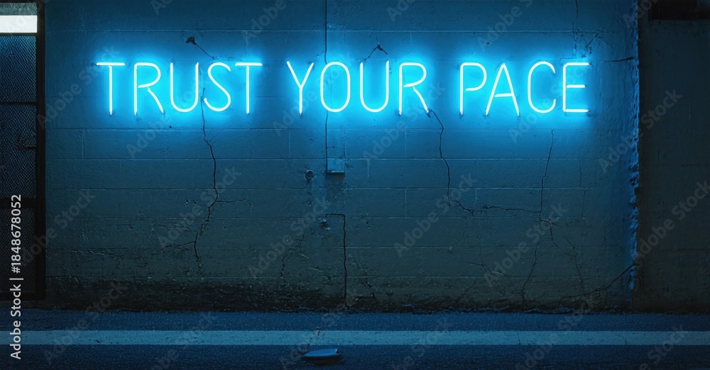 Naklejka premium Bright neon sign displays positive message. Brick wall background, dark ambiance creates dramatic effect. Simple, inspiring visual.