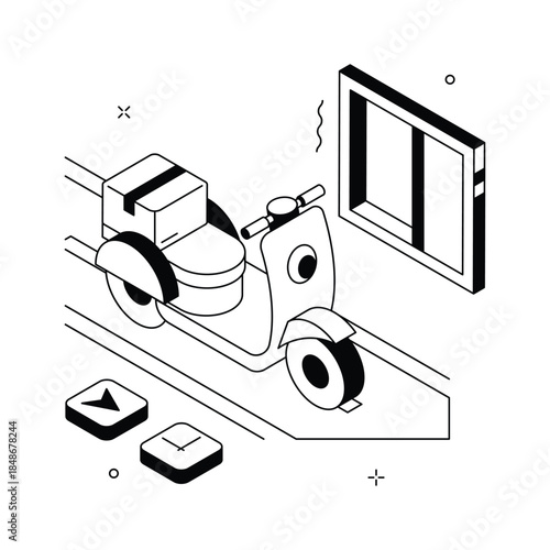 A visually appealing isometric illustration of scooter delivery