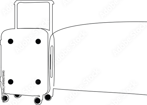 Continous line sketch of travel suitcase on white background. Travel suitcase with wheels and retractable handle. Modern illustration.

