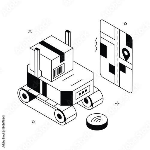 Robot delivery illustration showing automated and AI-powered logistics transport