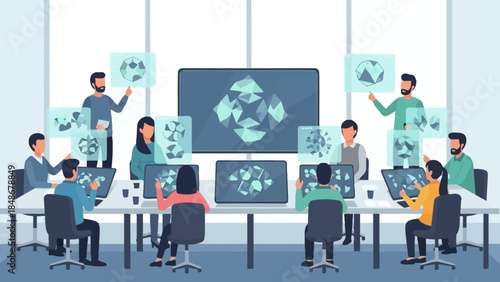 Innovative teamwork session highlighting digital design and creative collaboration in a modern
