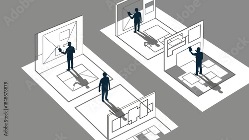 innovative virtual reality exhibition space showing interactive digital art installations and