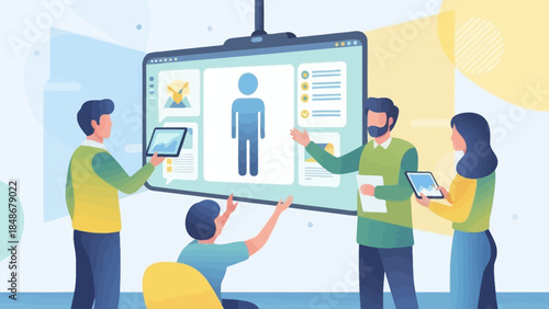 medical team examining digital human body model on large display for health assessment