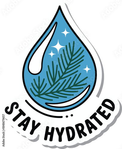 Stay Hydrated Health Vector Graphic with Water Drop and Tropical Leaf for Wellness and Nature
