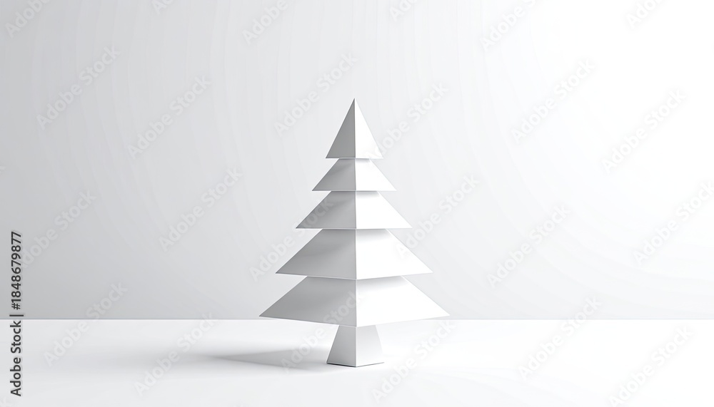 Fototapeta premium Minimalist geometric white Christmas tree illustration against a light gray background.