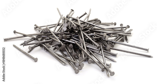 Pile of metal nails isolated on white background