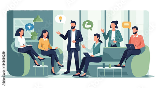 Professional team collaboration and communication in human resources setting with diverse group of