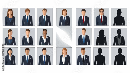 Diverse group of professional business people in formal attire.