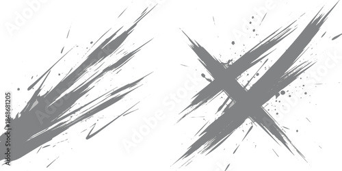 Dynamic scratch mark and cross symbol created with grunge brush strokes