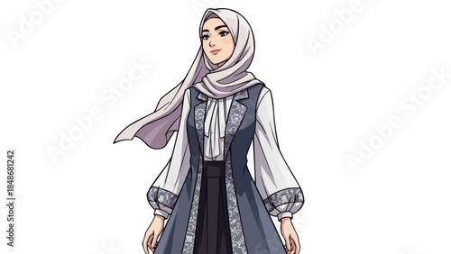Young Muslim Woman Wearing Hijab and Traditional Clothing.
