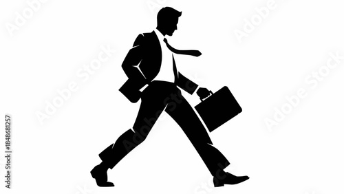 Silhouette of a businessman walking with a briefcase.
