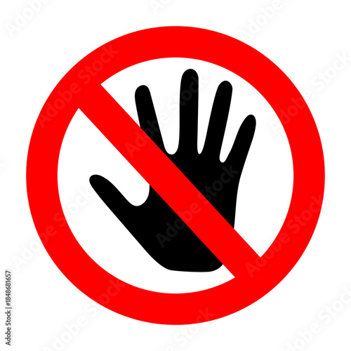 Bold red palm symbol conveys clear warning of restricted zones. Striking prohibition icon communicates danger, unauthorized access prevention, and safety alerts for signage.