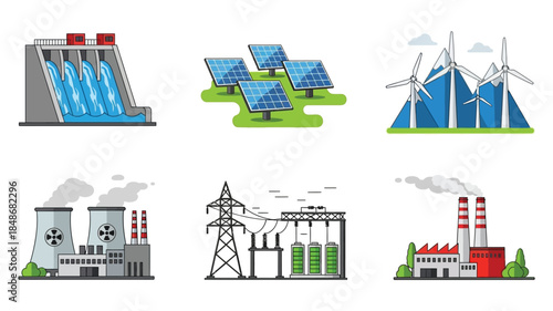 Diverse renewable and traditional energy sources illustrated in a colorful graphic