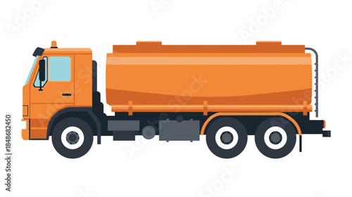Illustration of an orange tanker truck with a side view and detailed wheels