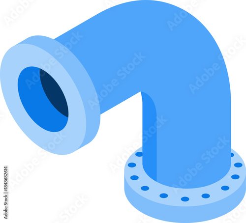 Isometric Blue Pipe Elbow Fitting with Flange for Industrial and Plumbing Systems Design, a Modern 3D Rendered Component Icon