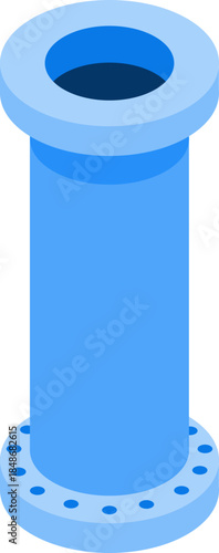 Vibrant blue isometric pipe section with sturdy flanges, ideal for industrial plumbing and connection systems, a modern technical component illustration