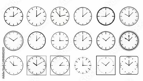 Collection of Various Clock Faces Showing Different Times.