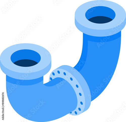 Isometric Illustration of Blue Plumbing Pipes with Flanges and Bolts